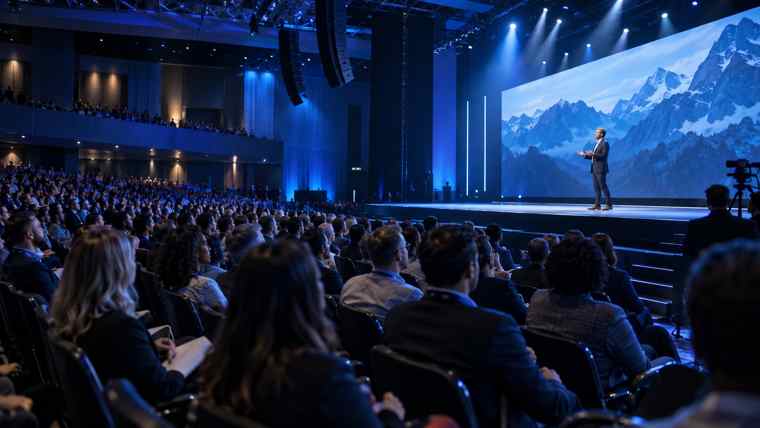 Conference audience facing a stage